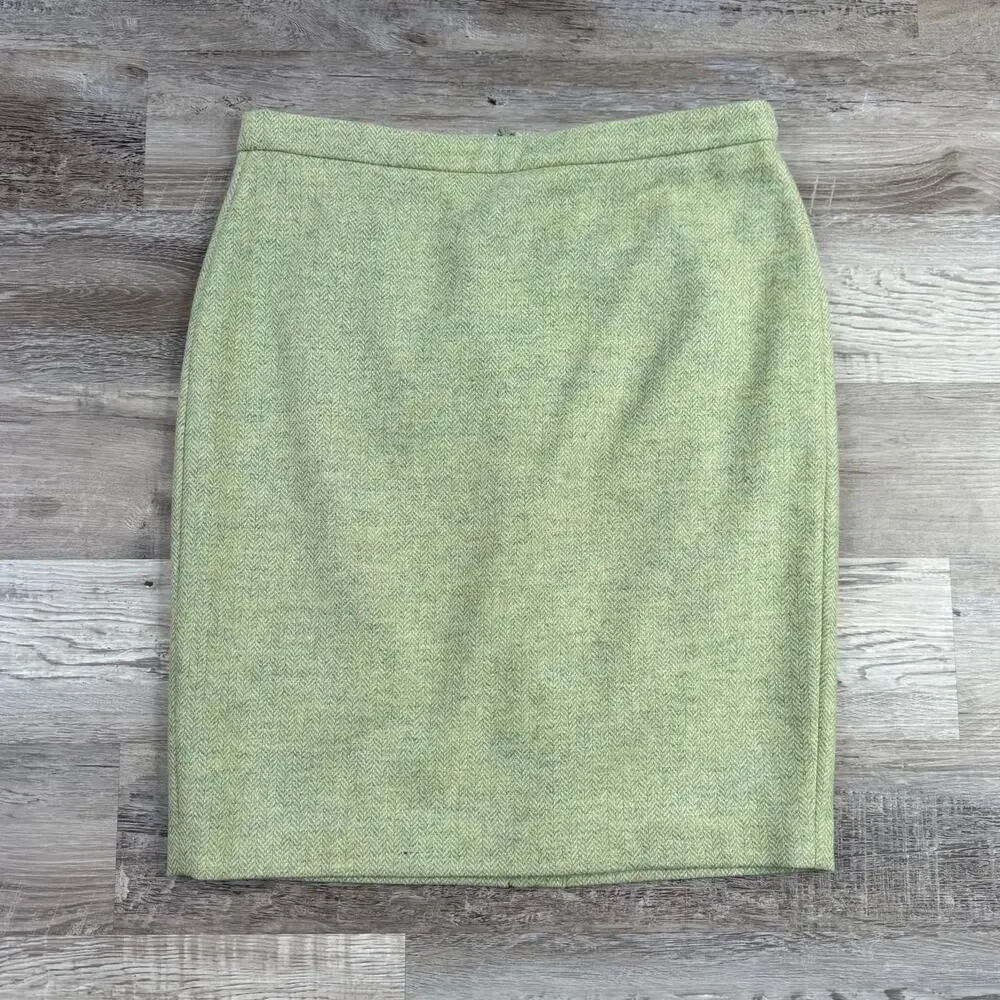 NWT Pure Collection Mint Wool Herringbone Pencil Skirt Quiet Luxury Size 14